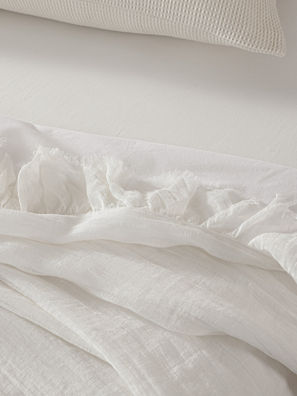 Waffle Weave Ruffle Flat Sheet & Ruffle Pillowcase Pair Set