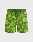 Men Swim Shorts Flocked Tropical Turtles