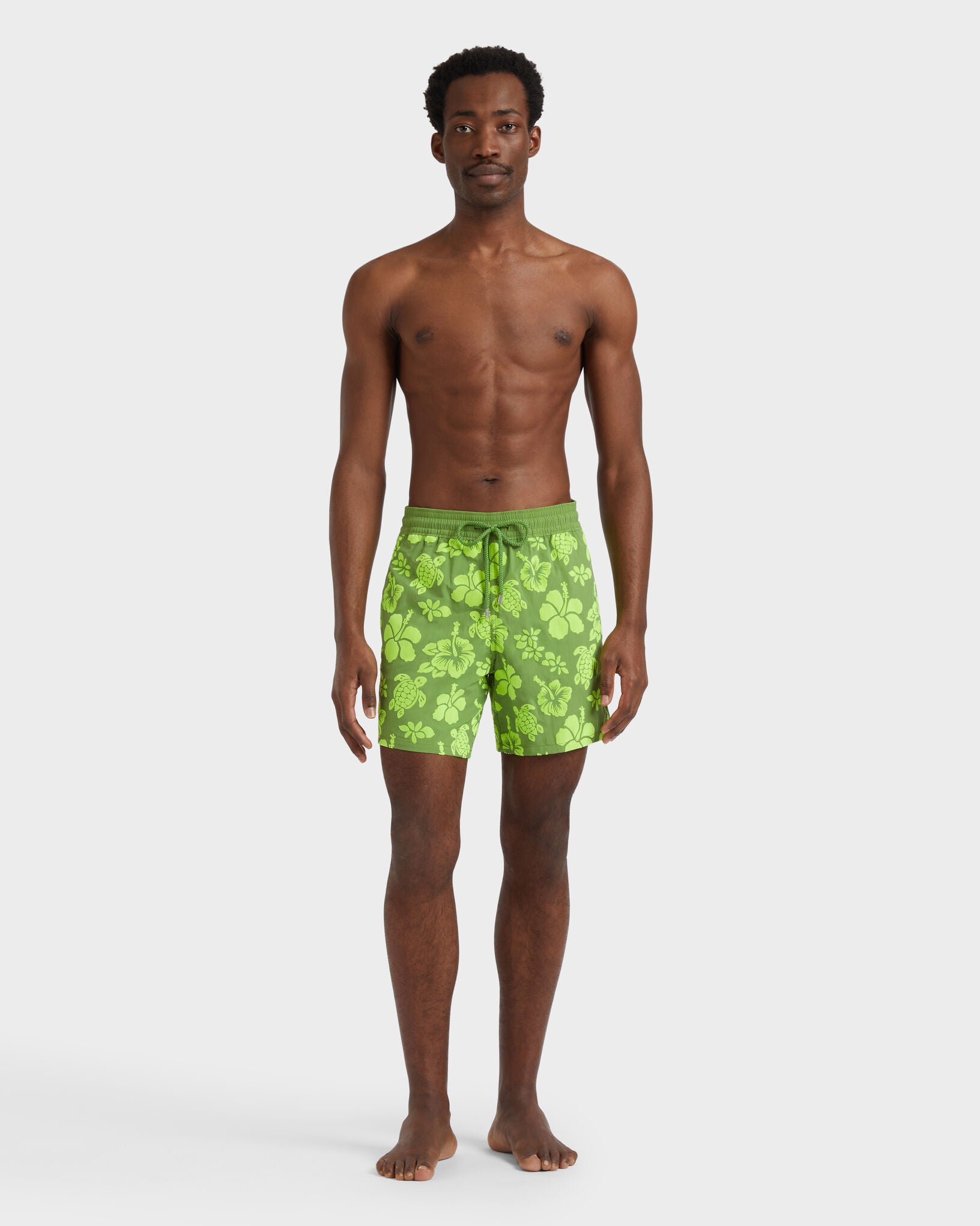 Men Swim Shorts Flocked Tropical Turtles