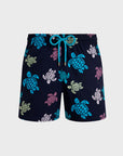Men Stretch Short Swim Shorts Ronde des Tortues Multicolores