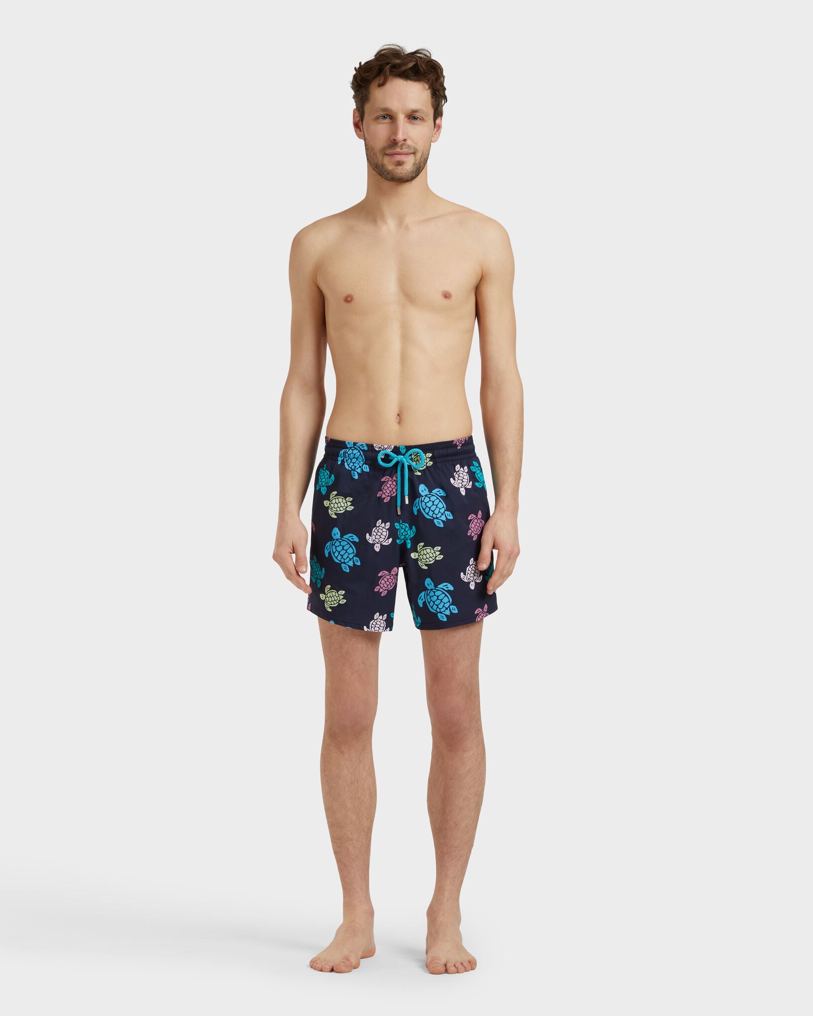 Men Stretch Short Swim Shorts Ronde des Tortues Multicolores