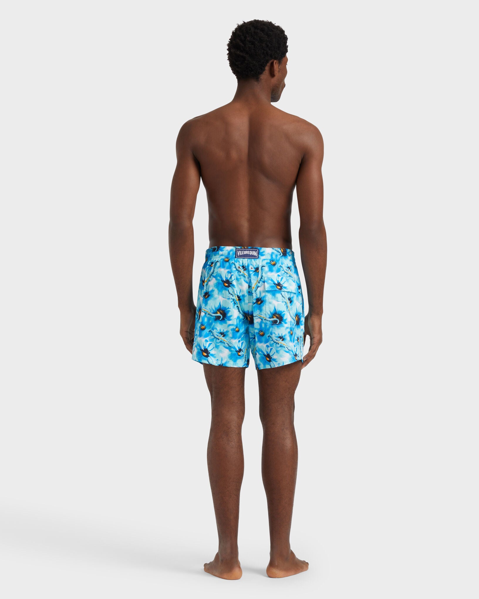 Men Stretch Short Swim Shorts Poppies and Geckos