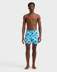 Men Stretch Short Swim Shorts Poppies and Geckos