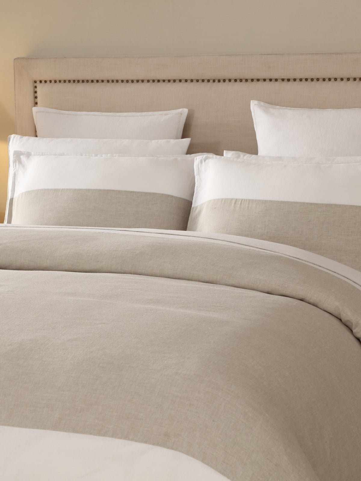 Linen Colour Block Quilt Cover & Standard Shams Set