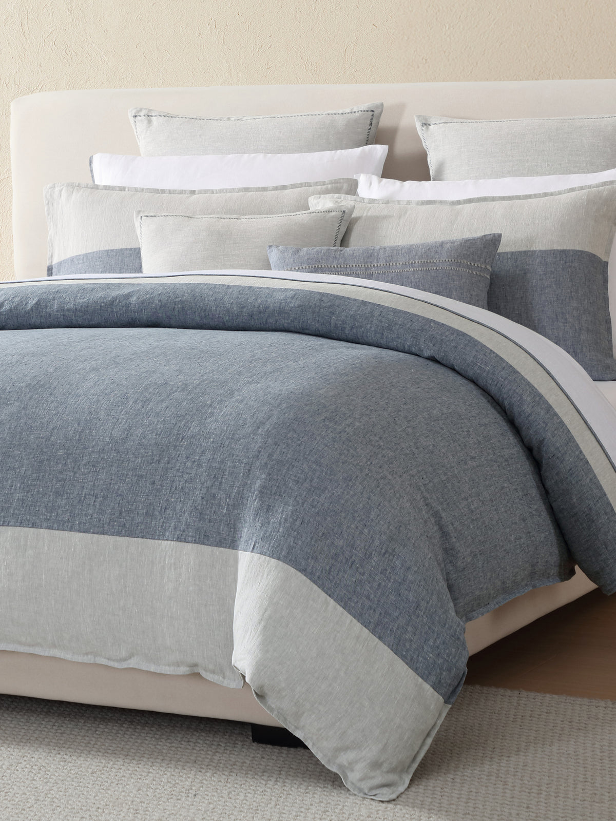Linen Colour Block Quilt Cover & Standard Shams Set