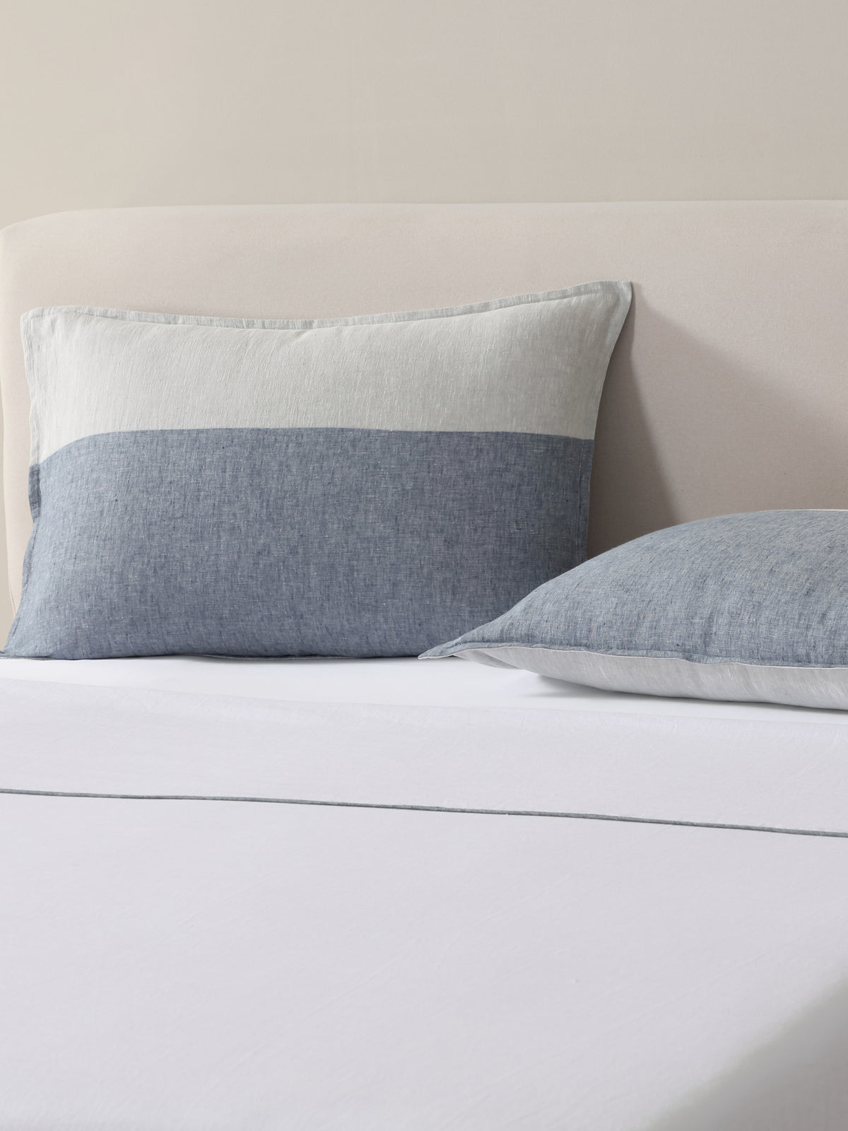 Linen Colour Block Quilt Cover & Standard Shams Set